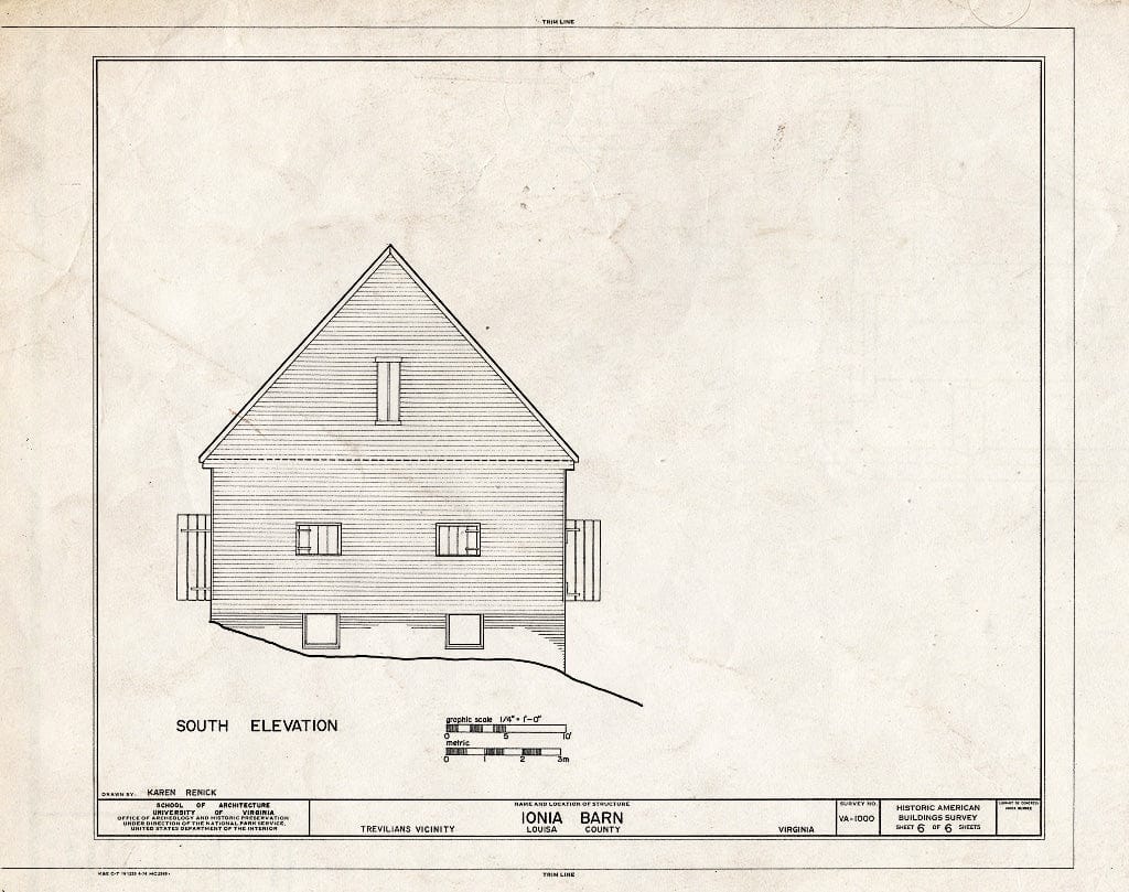 Blueprint South Elevation - Ionia, Barn, Route 640 Vicinity, Trevilians, Louisa County, VA