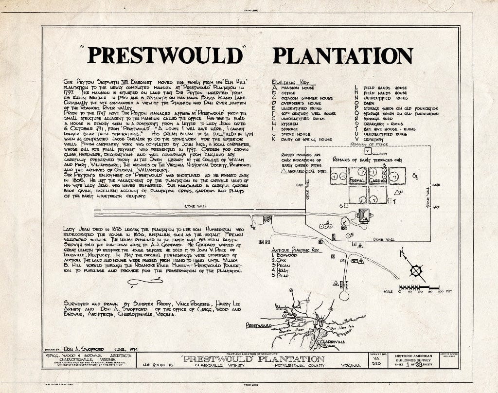 Blueprint HABS VA,59-Clark.V,1- (Sheet 1 of 23) - Prestwould Plantation, U.S. Route 15 Vicinity, Clarksville, Mecklenburg County, VA