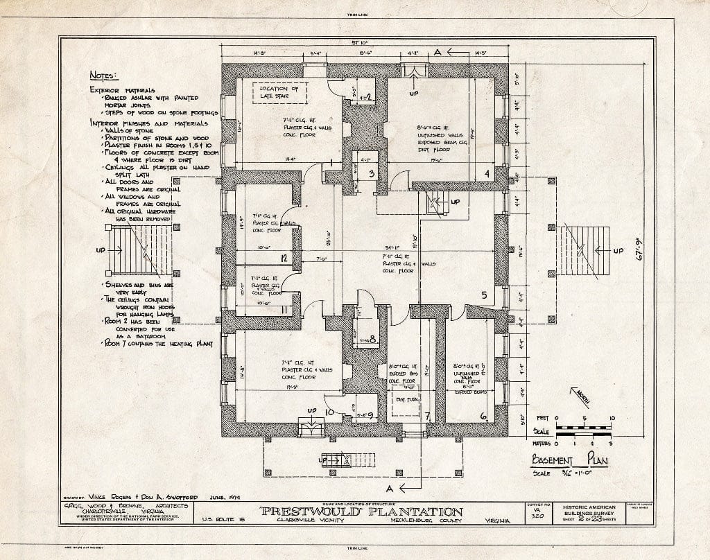 Blueprint HABS VA,59-Clark.V,1- (Sheet 2 of 23) - Prestwould Plantation, U.S. Route 15 Vicinity, Clarksville, Mecklenburg County, VA