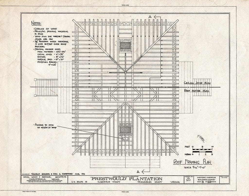 Blueprint HABS VA,59-Clark.V,1- (Sheet 5 of 23) - Prestwould Plantation, U.S. Route 15 Vicinity, Clarksville, Mecklenburg County, VA