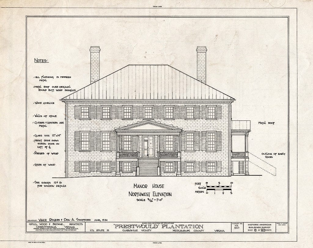 Blueprint HABS VA,59-Clark.V,1- (Sheet 6 of 23) - Prestwould Plantation, U.S. Route 15 Vicinity, Clarksville, Mecklenburg County, VA
