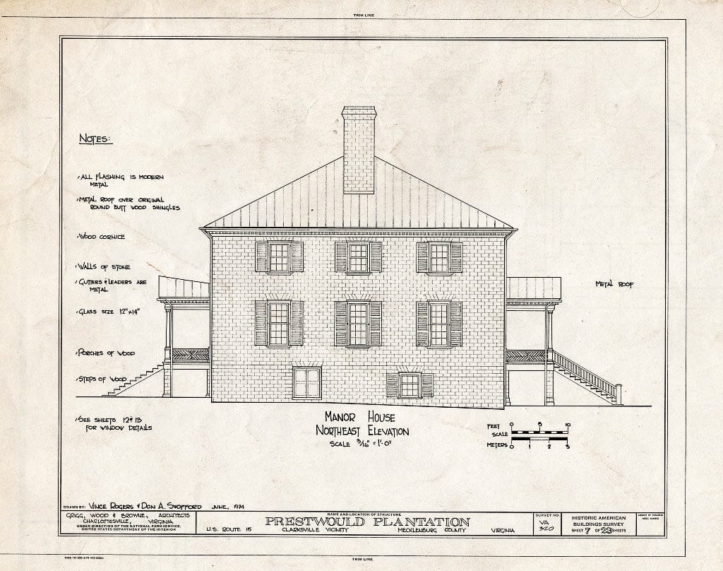 Blueprint HABS VA,59-Clark.V,1- (Sheet 7 of 23) - Prestwould Plantation, U.S. Route 15 Vicinity, Clarksville, Mecklenburg County, VA
