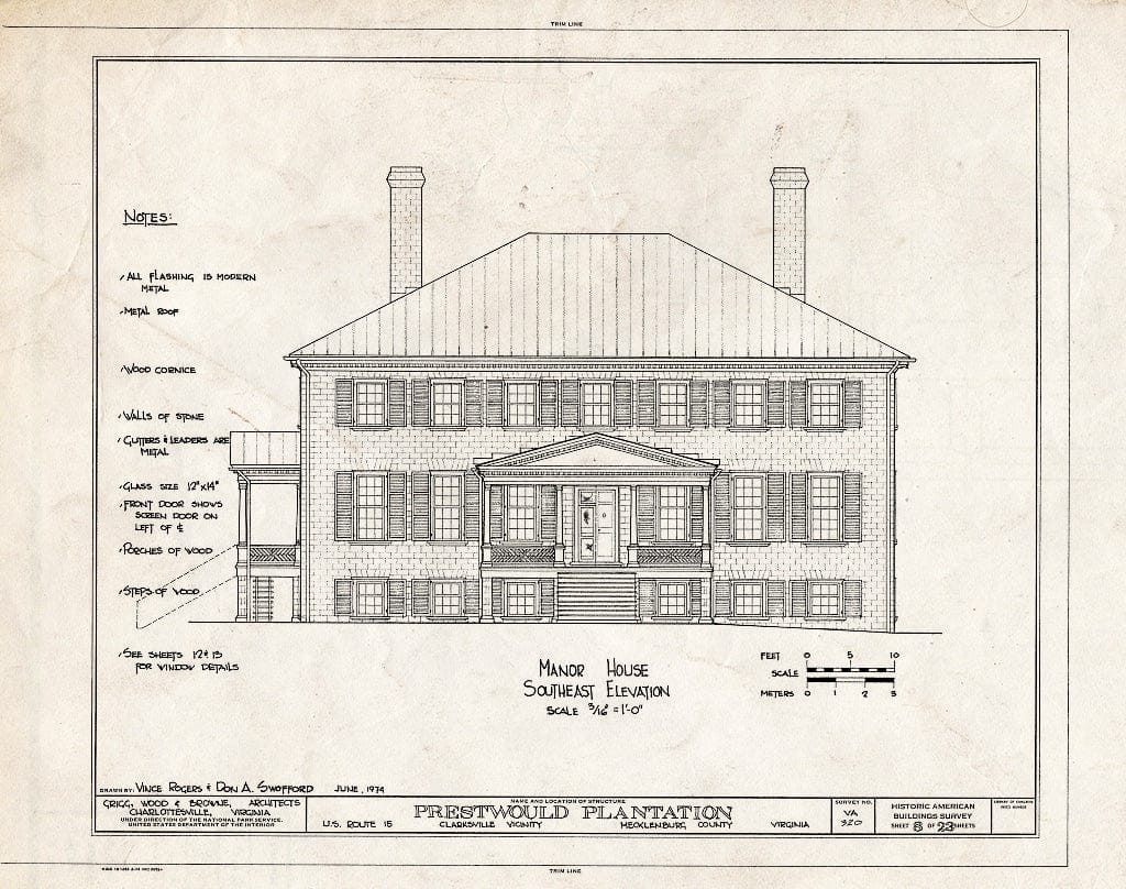 Blueprint HABS VA,59-Clark.V,1- (Sheet 8 of 23) - Prestwould Plantation, U.S. Route 15 Vicinity, Clarksville, Mecklenburg County, VA
