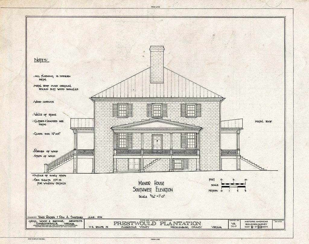 Blueprint HABS VA,59-Clark.V,1- (Sheet 9 of 23) - Prestwould Plantation, U.S. Route 15 Vicinity, Clarksville, Mecklenburg County, VA
