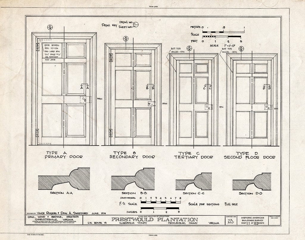 Blueprint HABS VA,59-Clark.V,1- (Sheet 11 of 23) - Prestwould Plantation, U.S. Route 15 Vicinity, Clarksville, Mecklenburg County, VA