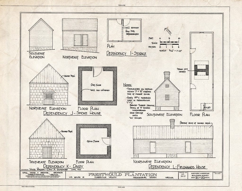 Blueprint HABS VA,59-Clark.V,1- (Sheet 21 of 23) - Prestwould Plantation, U.S. Route 15 Vicinity, Clarksville, Mecklenburg County, VA