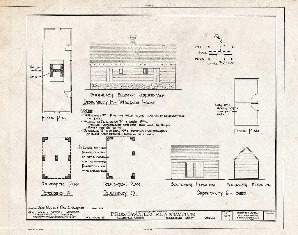 Blueprint HABS VA,59-Clark.V,1- (Sheet 22 of 23) - Prestwould Plantation, U.S. Route 15 Vicinity, Clarksville, Mecklenburg County, VA