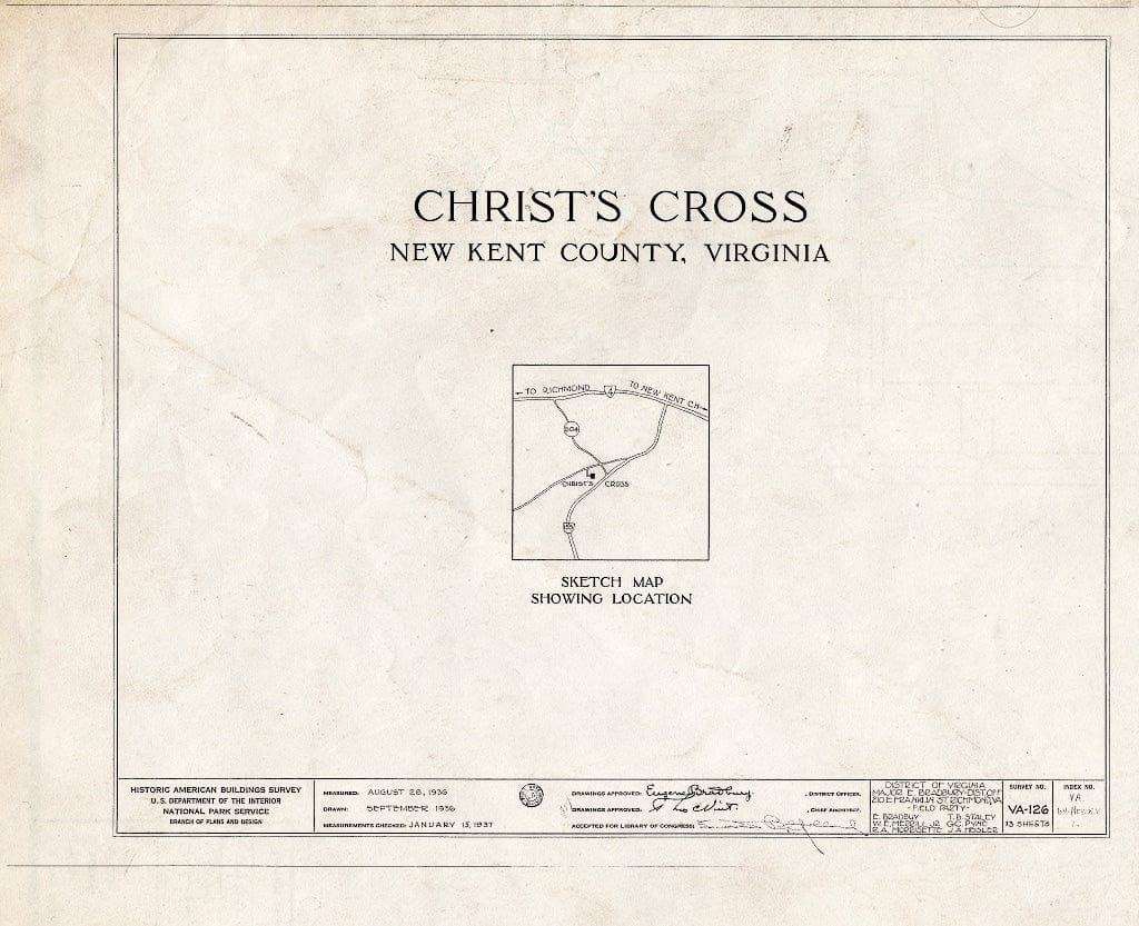 Blueprint HABS VA,64-NEWK.V,1- (Sheet 0 of 13) - Criss-Cross, State Route 617 Vicinity, New Kent, New Kent County, VA