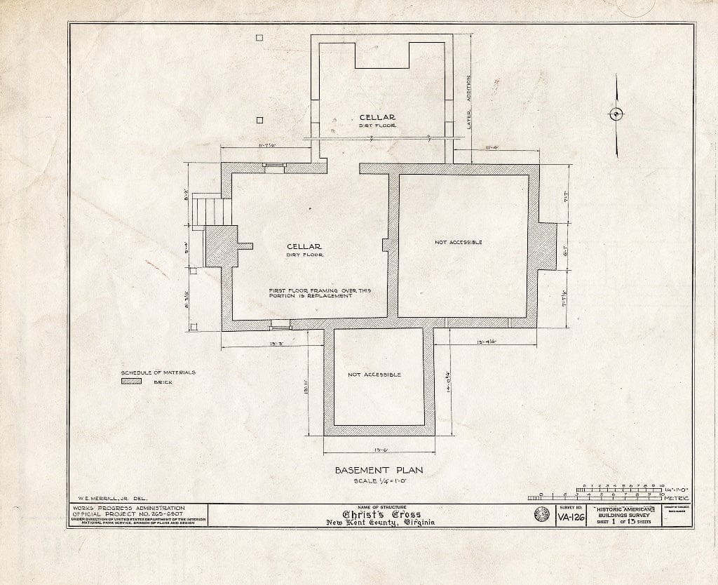 Blueprint HABS VA,64-NEWK.V,1- (Sheet 1 of 13) - Criss-Cross, State Route 617 Vicinity, New Kent, New Kent County, VA