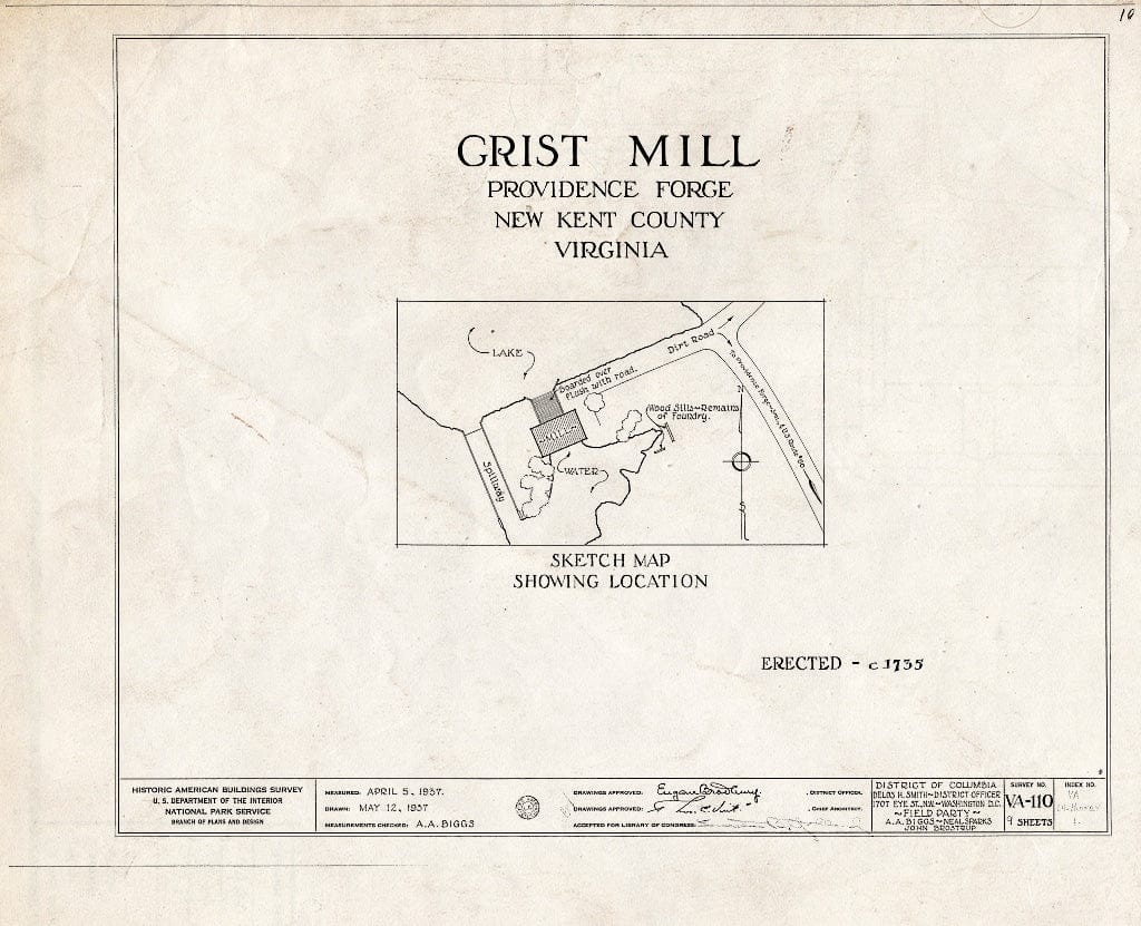 Blueprint HABS VA,64-PROFO,1- (Sheet 0 of 9) - Providence Forge, Old Forge Pond, Providence Forge, New Kent County, VA