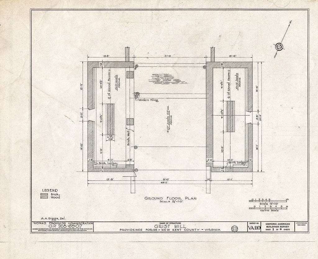Blueprint HABS VA,64-PROFO,1- (Sheet 1 of 9) - Providence Forge, Old Forge Pond, Providence Forge, New Kent County, VA