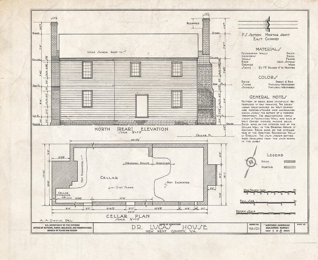 Blueprint HABS VA,64-,3- (Sheet 1 of 8) - Doctor Lucas House, State Route 33, Quinton, New Kent County, VA