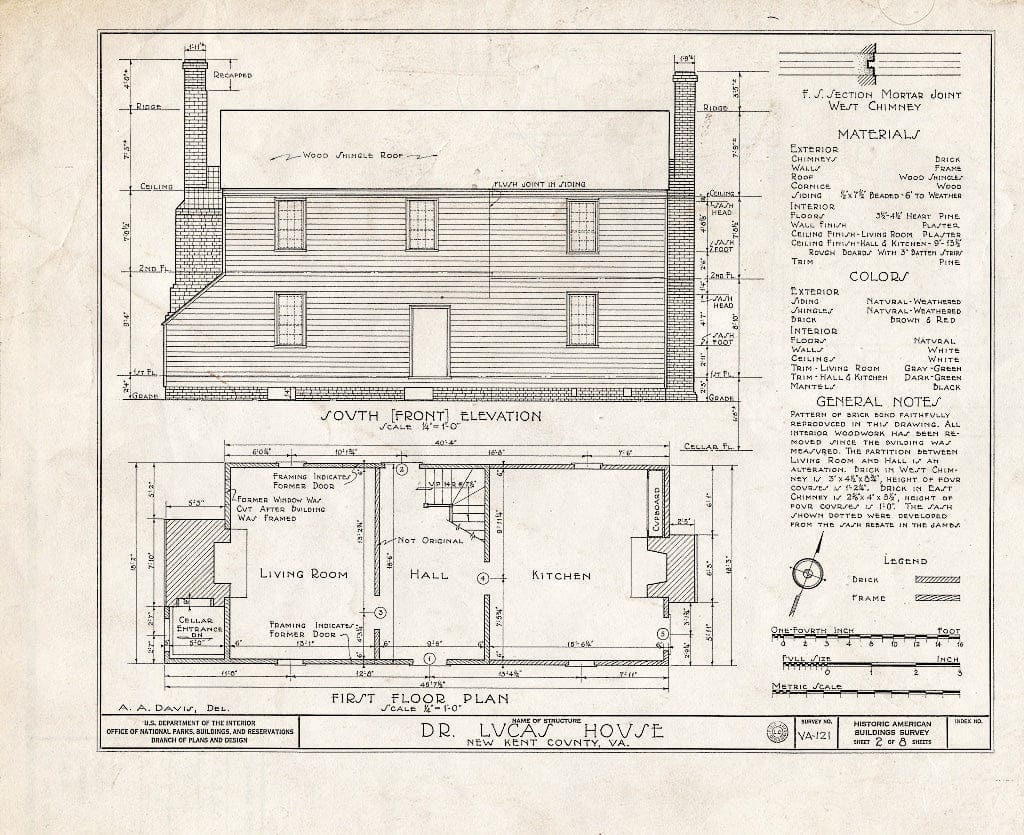Blueprint HABS VA,64-,3- (Sheet 2 of 8) - Doctor Lucas House, State Route 33, Quinton, New Kent County, VA