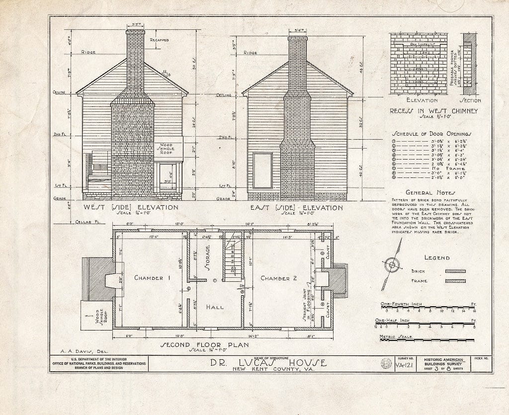 Blueprint HABS VA,64-,3- (Sheet 3 of 8) - Doctor Lucas House, State Route 33, Quinton, New Kent County, VA