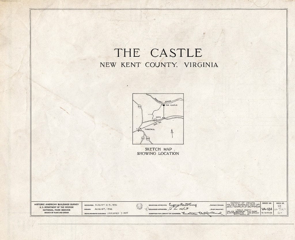 Blueprint HABS VA,64-TUN.V,2- (Sheet 0 of 13) - Castle, State Route 608 Vicinity, Tunstall, New Kent County, VA