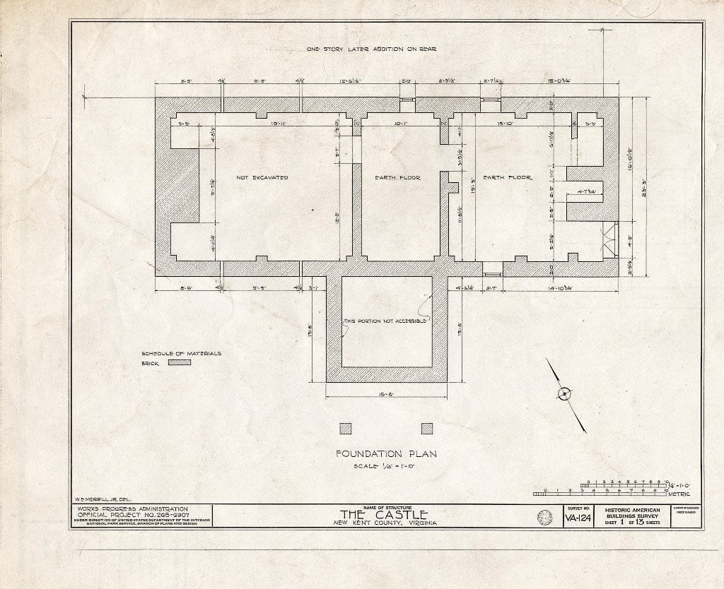 Blueprint HABS VA,64-TUN.V,2- (Sheet 1 of 13) - Castle, State Route 608 Vicinity, Tunstall, New Kent County, VA
