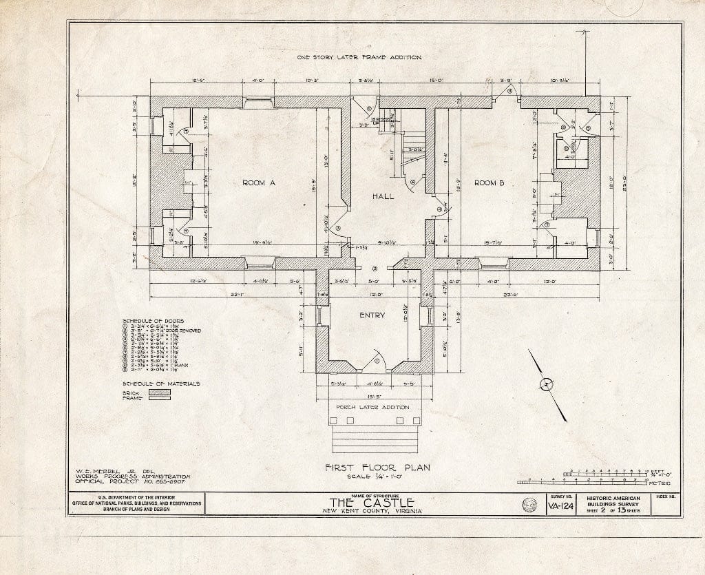 Blueprint HABS VA,64-TUN.V,2- (Sheet 2 of 13) - Castle, State Route 608 Vicinity, Tunstall, New Kent County, VA