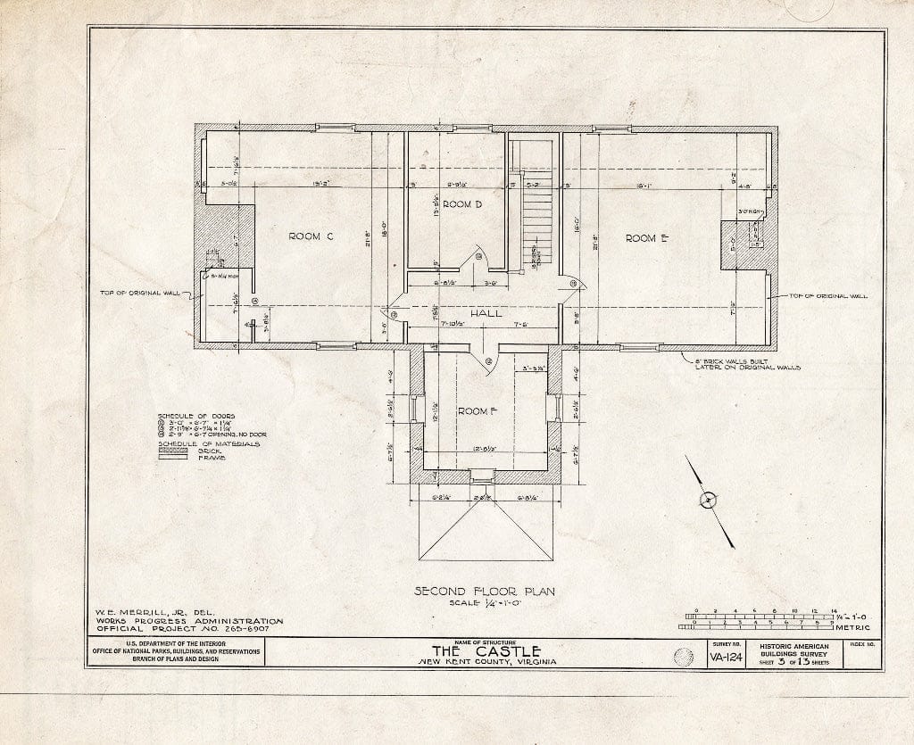 Blueprint HABS VA,64-TUN.V,2- (Sheet 3 of 13) - Castle, State Route 608 Vicinity, Tunstall, New Kent County, VA