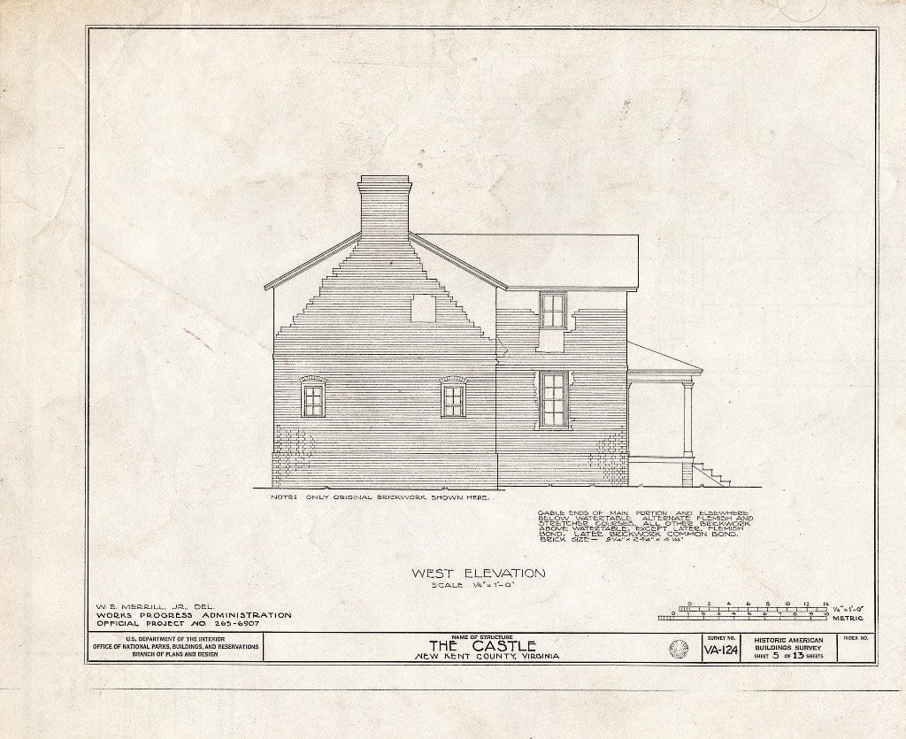 Blueprint HABS VA,64-TUN.V,2- (Sheet 5 of 13) - Castle, State Route 608 Vicinity, Tunstall, New Kent County, VA