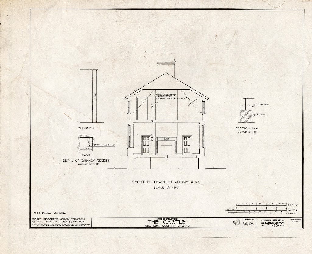 Blueprint HABS VA,64-TUN.V,2- (Sheet 7 of 13) - Castle, State Route 608 Vicinity, Tunstall, New Kent County, VA