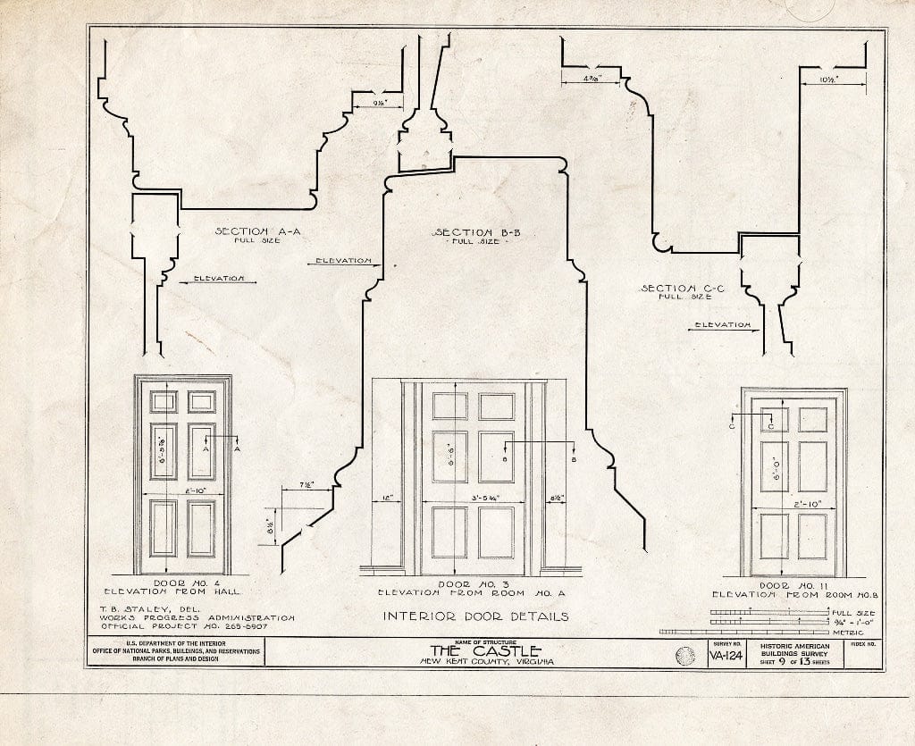 Blueprint HABS VA,64-TUN.V,2- (Sheet 9 of 13) - Castle, State Route 608 Vicinity, Tunstall, New Kent County, VA
