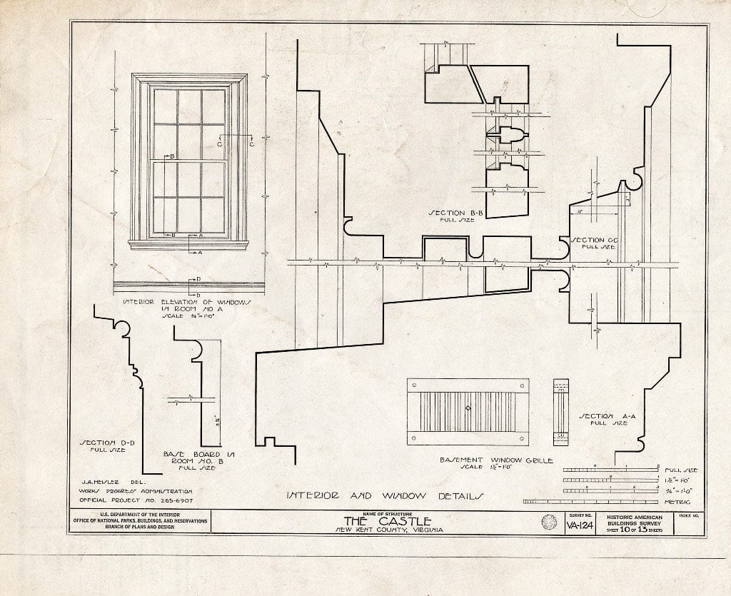 Blueprint HABS VA,64-TUN.V,2- (Sheet 10 of 13) - Castle, State Route 608 Vicinity, Tunstall, New Kent County, VA