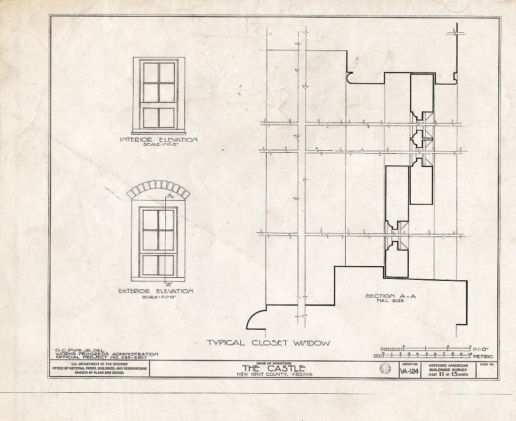 Blueprint HABS VA,64-TUN.V,2- (Sheet 11 of 13) - Castle, State Route 608 Vicinity, Tunstall, New Kent County, VA