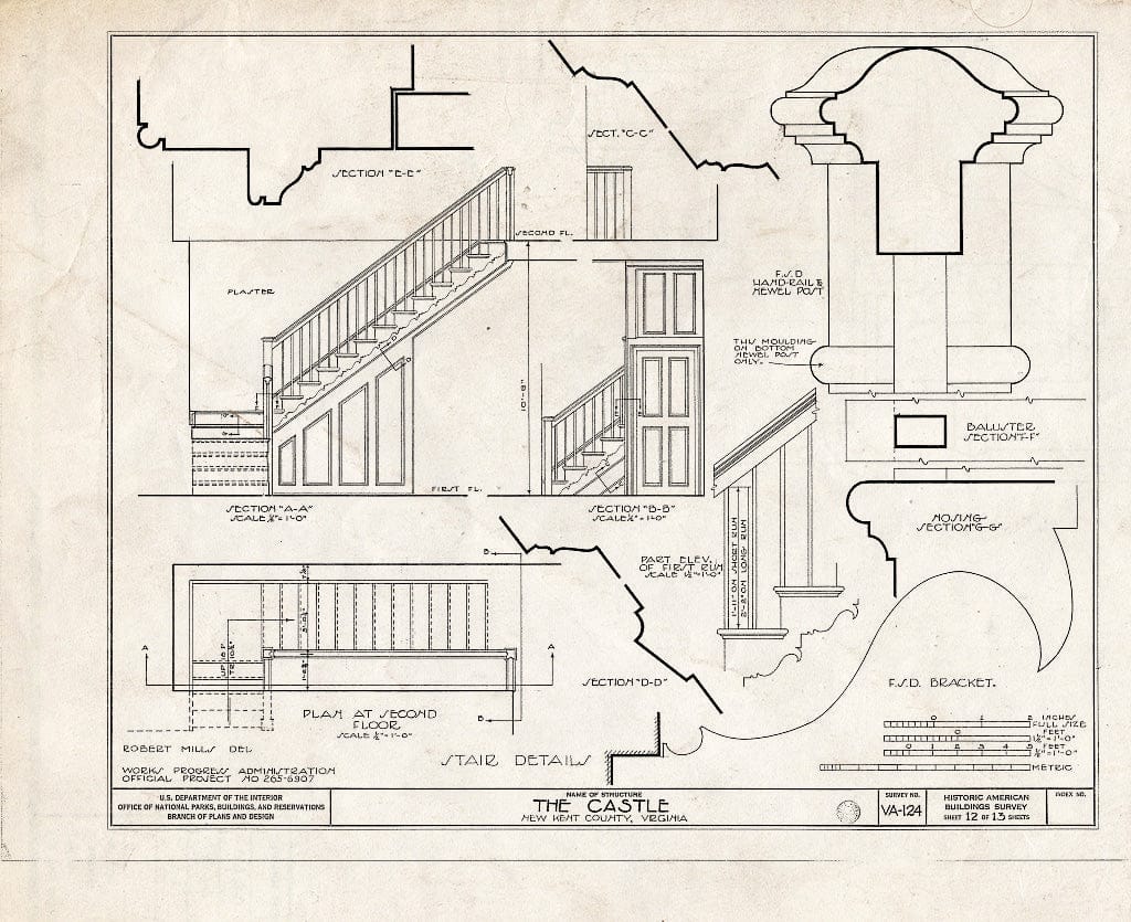 Blueprint HABS VA,64-TUN.V,2- (Sheet 12 of 13) - Castle, State Route 608 Vicinity, Tunstall, New Kent County, VA