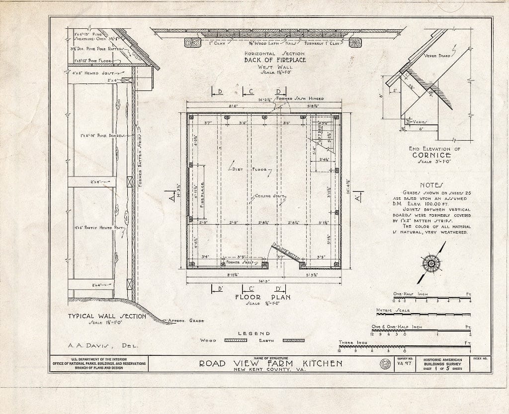Blueprint HABS VA,64-TUN.V,1- (Sheet 1 of 5) - Road View Farm, Kitchen, State Route 609 Vicinity, Tunstall, New Kent County, VA
