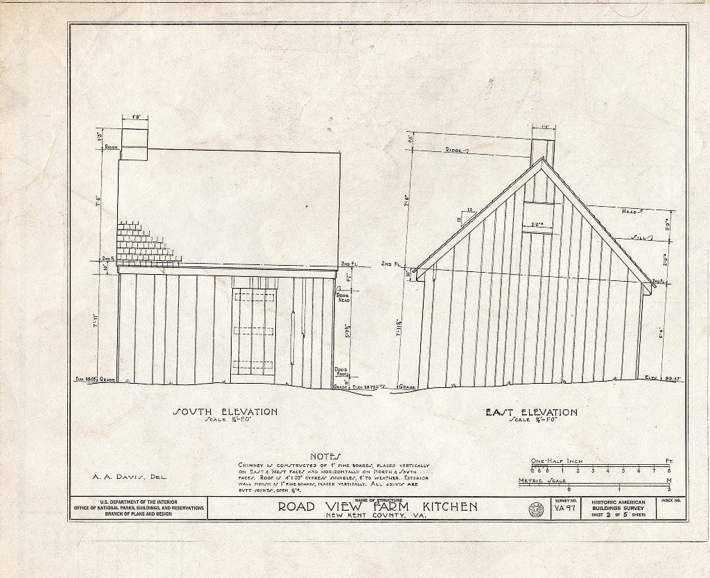 Blueprint HABS VA,64-TUN.V,1- (Sheet 2 of 5) - Road View Farm, Kitchen, State Route 609 Vicinity, Tunstall, New Kent County, VA