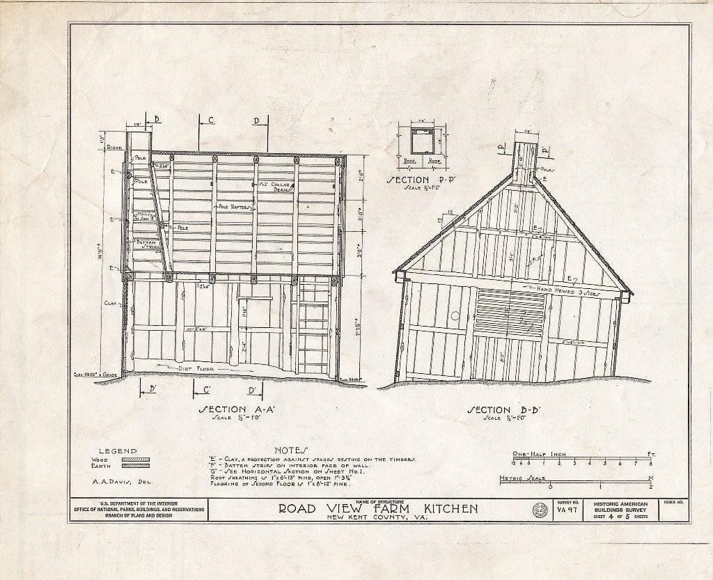 Blueprint HABS VA,64-TUN.V,1- (Sheet 4 of 5) - Road View Farm, Kitchen, State Route 609 Vicinity, Tunstall, New Kent County, VA