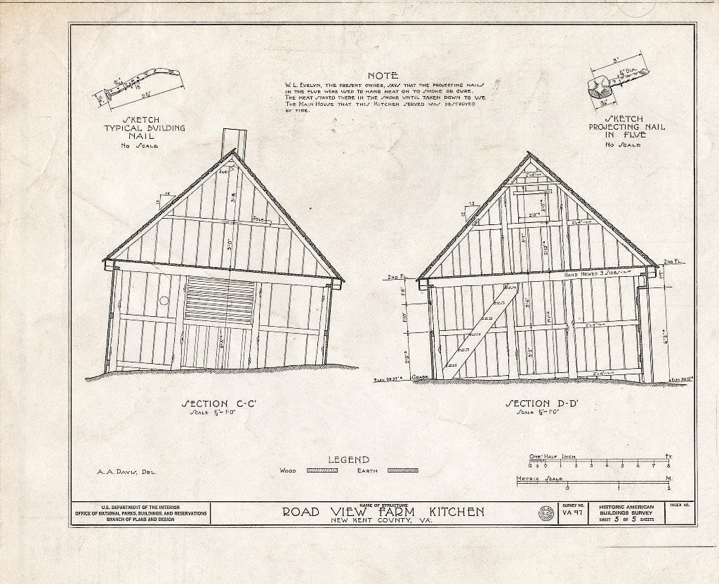 Blueprint HABS VA,64-TUN.V,1- (Sheet 5 of 5) - Road View Farm, Kitchen, State Route 609 Vicinity, Tunstall, New Kent County, VA