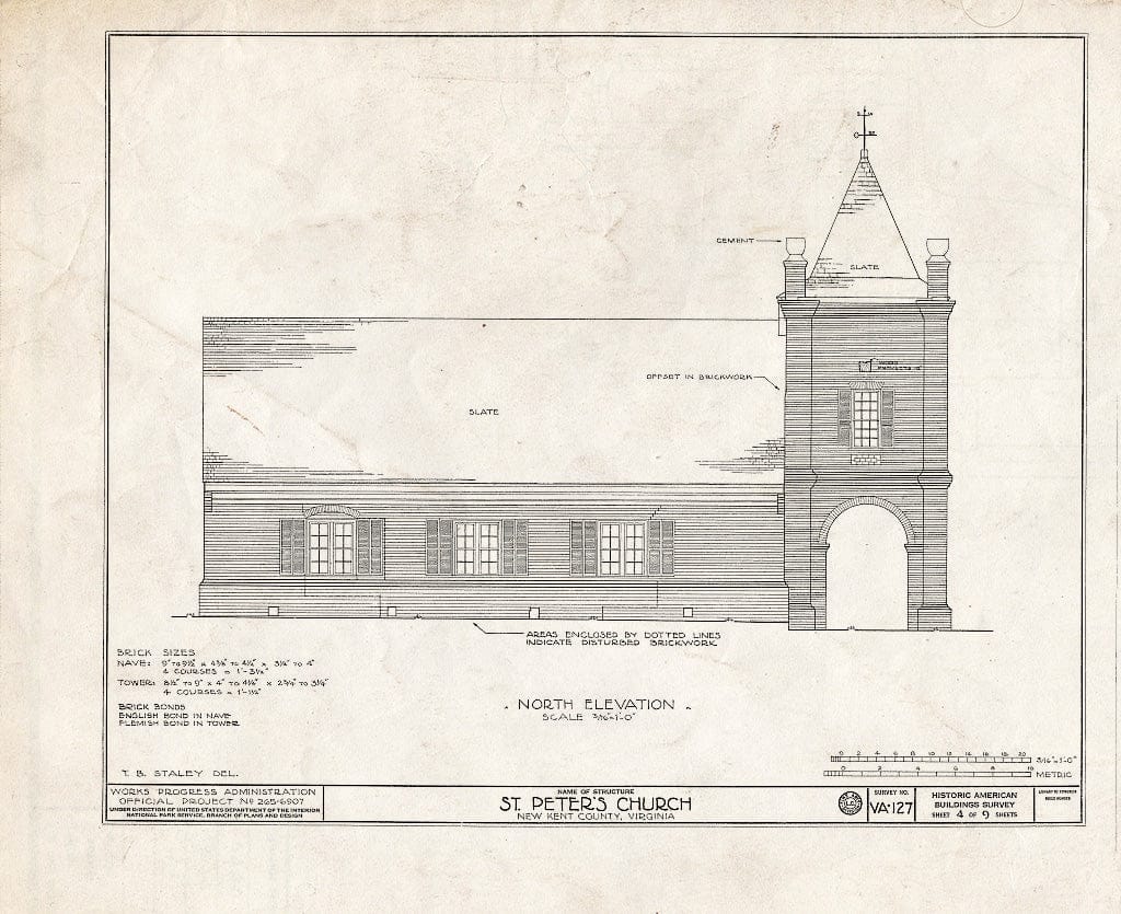 Blueprint HABS VA,64-TUN.V,4- (Sheet 4 of 9) - St. Peter's Church, State Route 642, Tunstall, New Kent County, VA