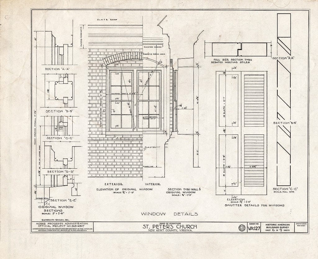 Blueprint HABS VA,64-TUN.V,4- (Sheet 6 of 9) - St. Peter's Church, State Route 642, Tunstall, New Kent County, VA