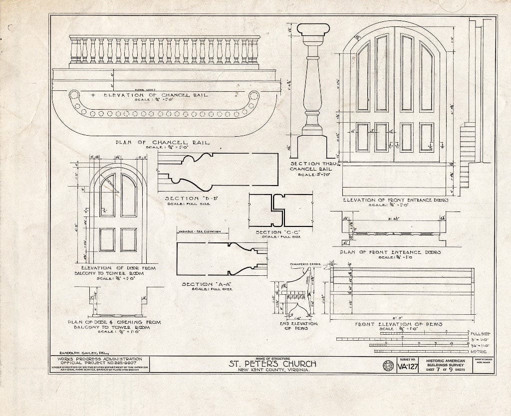 Blueprint HABS VA,64-TUN.V,4- (Sheet 7 of 9) - St. Peter's Church, State Route 642, Tunstall, New Kent County, VA