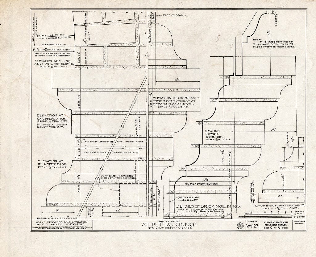 Blueprint HABS VA,64-TUN.V,4- (Sheet 9 of 9) - St. Peter's Church, State Route 642, Tunstall, New Kent County, VA