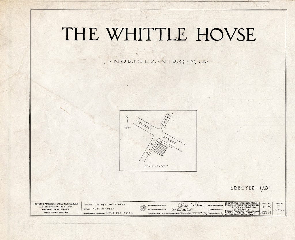 Blueprint HABS VA,65-NORF,6- (Sheet 0 of 5) - Whittle House, 225 West Freemason Street, Norfolk, Norfolk, VA