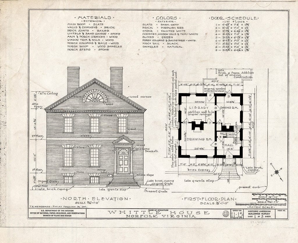 Blueprint HABS VA,65-NORF,6- (Sheet 1 of 5) - Whittle House, 225 West Freemason Street, Norfolk, Norfolk, VA