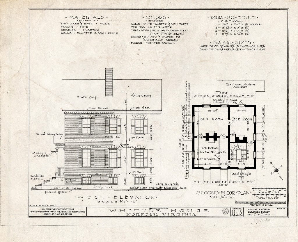 Blueprint HABS VA,65-NORF,6- (Sheet 2 of 5) - Whittle House, 225 West Freemason Street, Norfolk, Norfolk, VA
