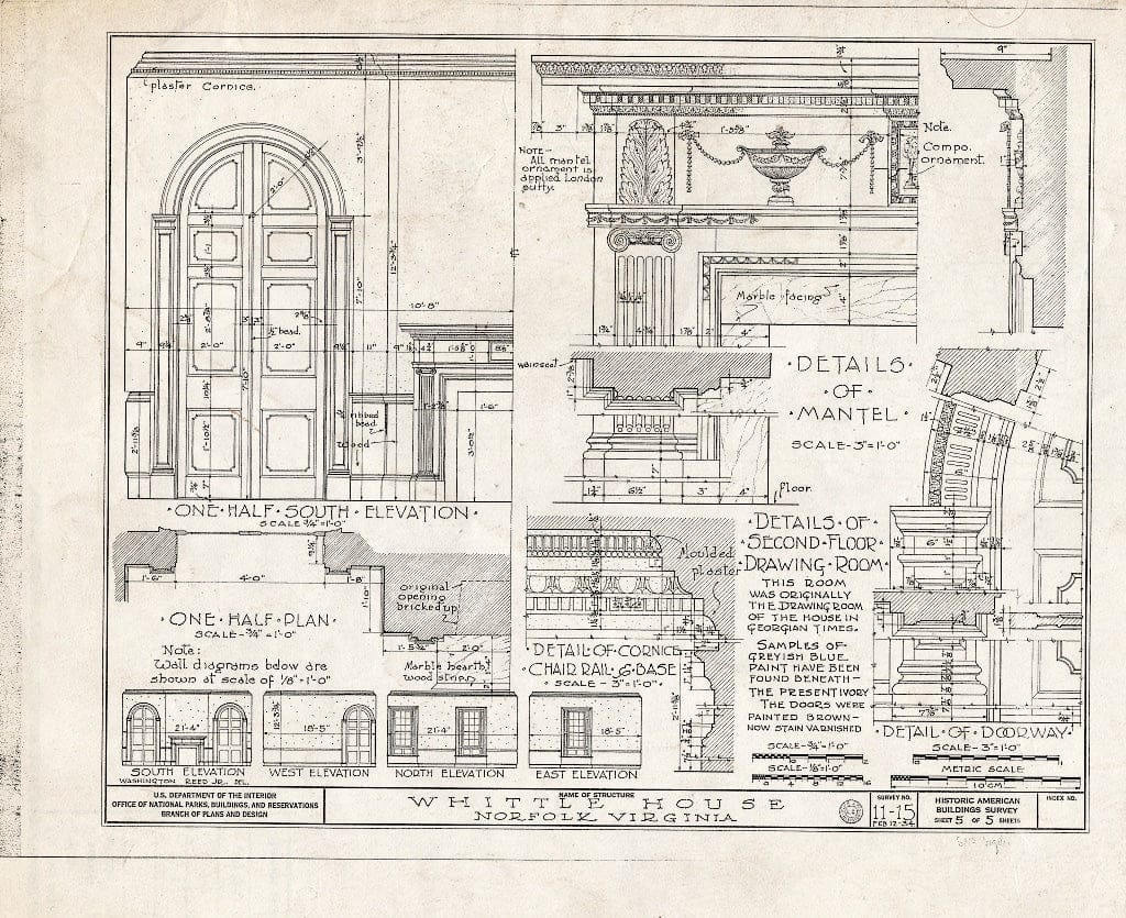 Blueprint HABS VA,65-NORF,6- (Sheet 5 of 5) - Whittle House, 225 West Freemason Street, Norfolk, Norfolk, VA