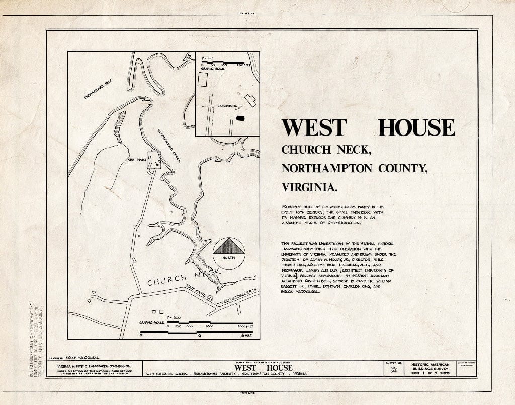 Blueprint HABS VA,66-BRIG.V,1- (Sheet 1 of 3) - West House, Westerhouse Creek, Bridgetown, Northampton County, VA