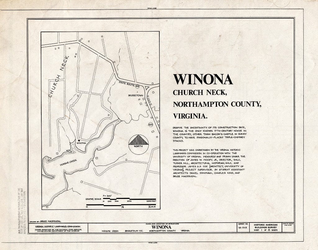 Blueprint HABS VA,66-BRIG.V,2- (Sheet 1 of 8) - Winona, Hungar Creek, Bridgetown, Northampton County, VA