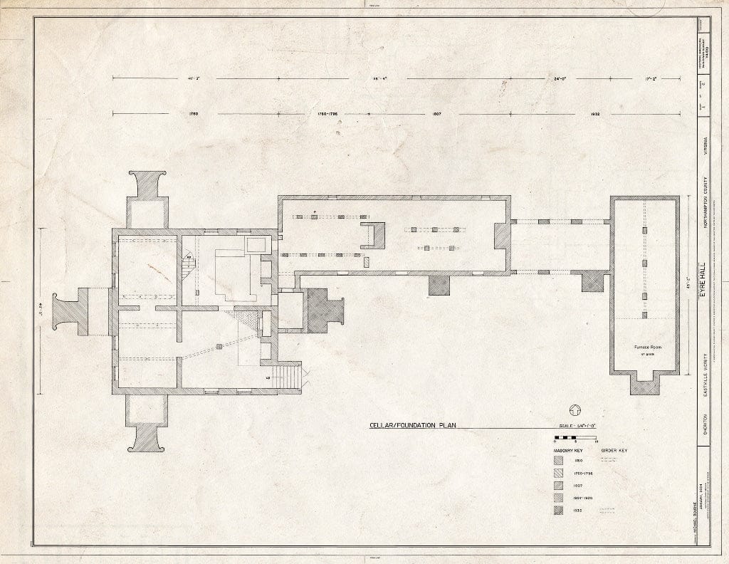 Blueprint HABS VA,66-Cher.V,1- (Sheet 1 of 6) - Eyre Hall, U.S. Route 13 & State Route 636 Vicinity, Cheriton, Northampton County, VA