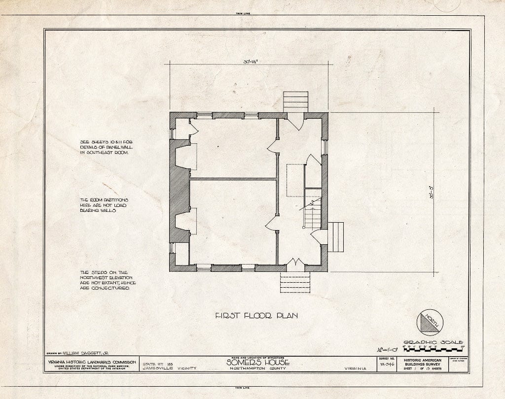 Blueprint HABS VA,66-JAM.V,1- (Sheet 1 of 13) - Somers House, State Route 183 Vicinity, Jamesville, Northampton County, VA