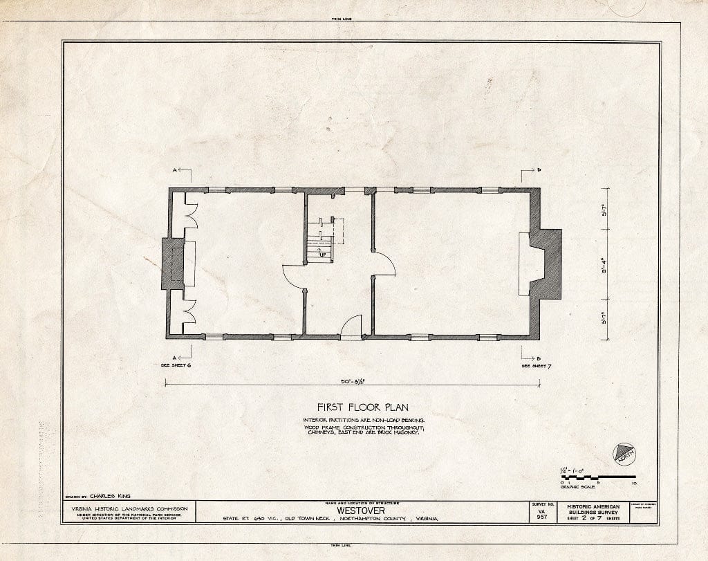 Blueprint HABS VA,66-East.V,7- (Sheet 2 of 7) - Westover, State Route 630/U.S. Route 1 Vicinity (Old Town Neck), Eastville, Northampton County, VA