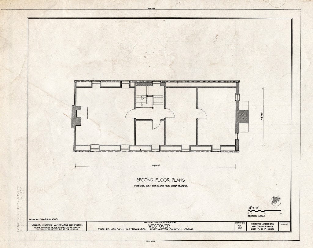Blueprint HABS VA,66-East.V,7- (Sheet 3 of 7) - Westover, State Route 630/U.S. Route 1 Vicinity (Old Town Neck), Eastville, Northampton County, VA