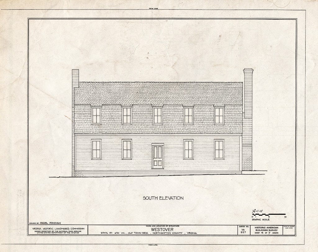 Blueprint HABS VA,66-East.V,7- (Sheet 4 of 7) - Westover, State Route 630/U.S. Route 1 Vicinity (Old Town Neck), Eastville, Northampton County, VA