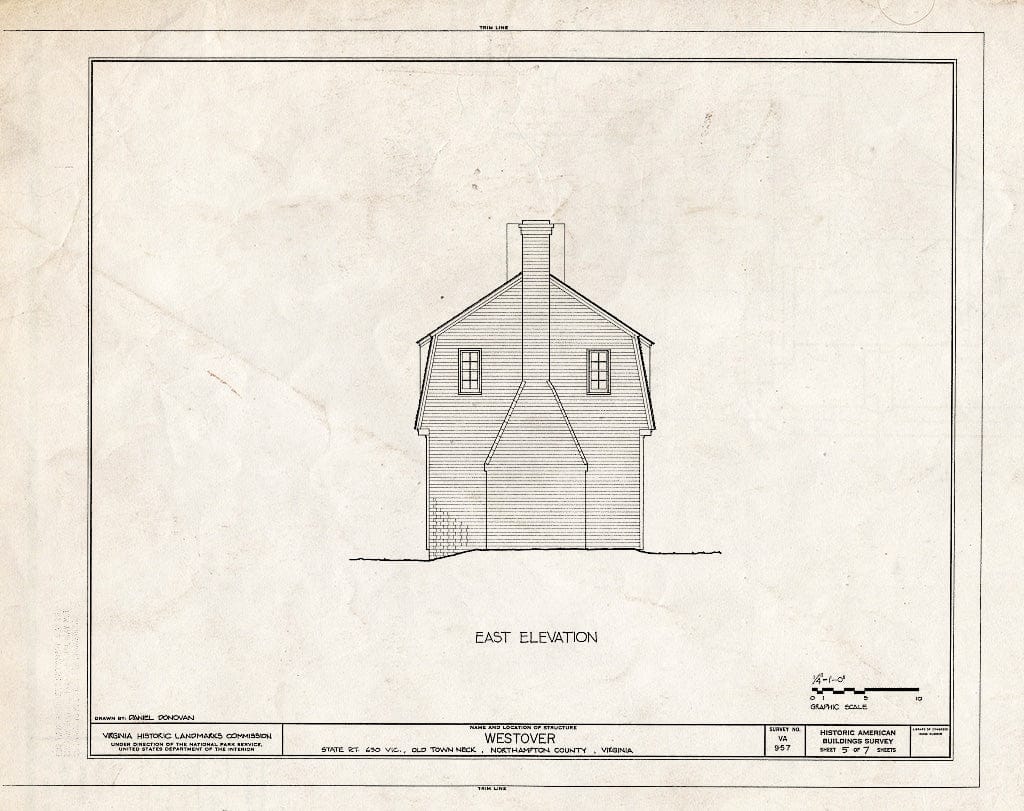 Blueprint HABS VA,66-East.V,7- (Sheet 5 of 7) - Westover, State Route 630/U.S. Route 1 Vicinity (Old Town Neck), Eastville, Northampton County, VA