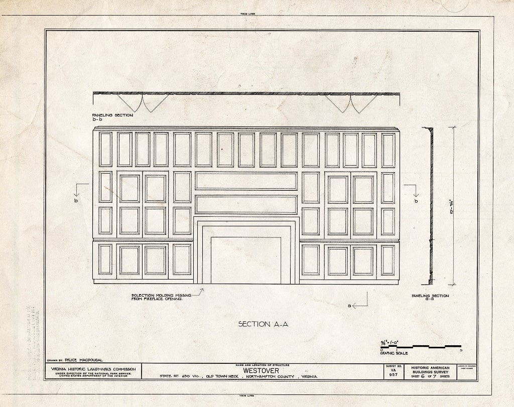 Blueprint HABS VA,66-East.V,7- (Sheet 6 of 7) - Westover, State Route 630/U.S. Route 1 Vicinity (Old Town Neck), Eastville, Northampton County, VA