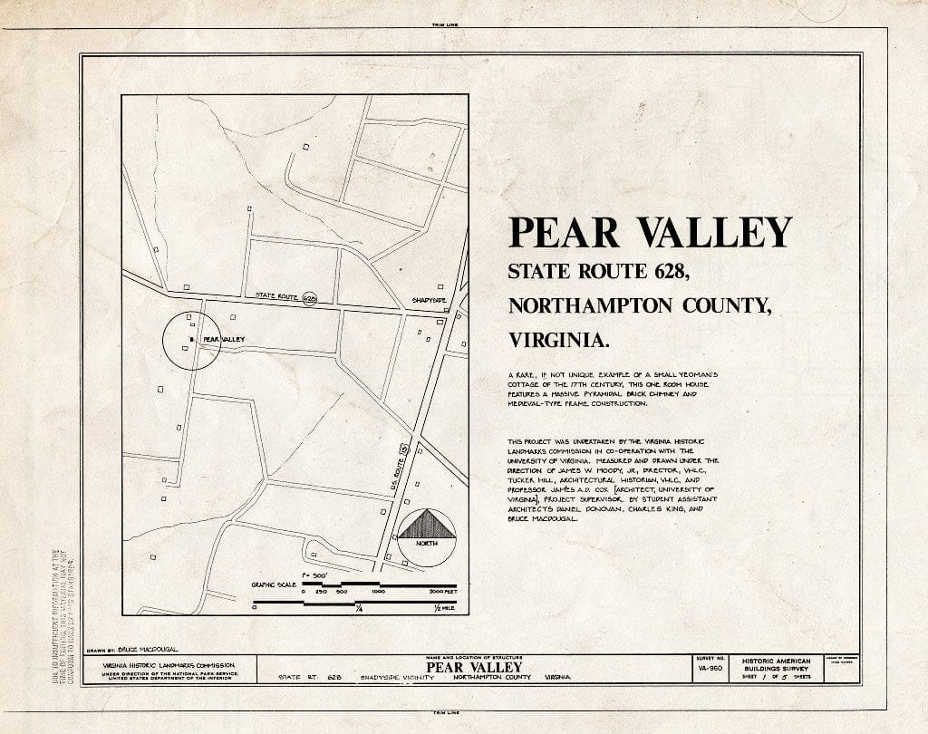 Blueprint HABS VA,66-SHAD.V,1- (Sheet 1 of 5) - Pear Valley, State Route 628 Vicinity, Shadyside, Northampton County, VA